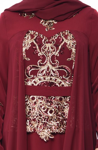 Claret Red Hijab Evening Dress 8K4840800-01