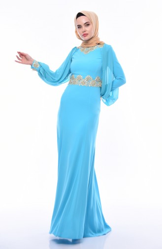 Turquoise Hijab Evening Dress 4275-01