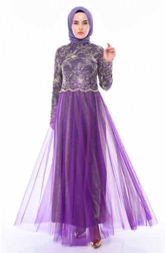 Robe de Soirée a Dentelle 4536-01 Pourpre 4536-01