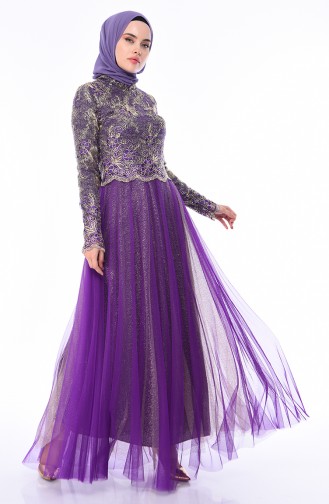 Purple Hijab Evening Dress 4536-01