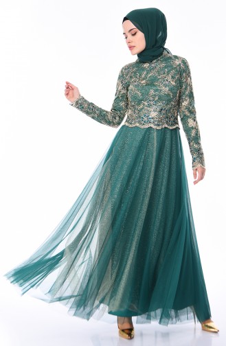 Emerald Green Hijab Evening Dress 4536-02