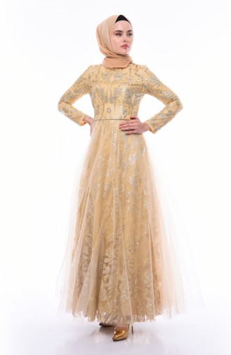 Gold Hijab Evening Dress 4547-02