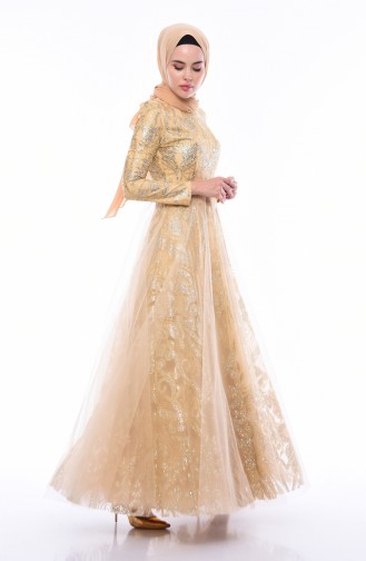 Gold Hijab Evening Dress 4547-02