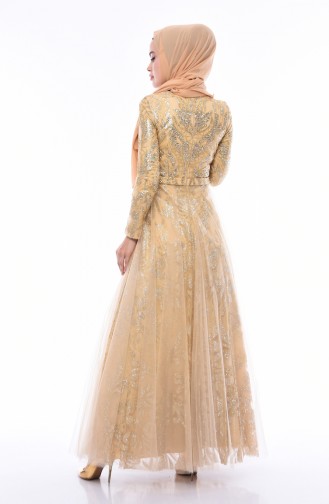 Gold Hijab Evening Dress 4547-02