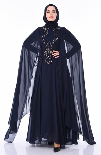 Robe de Soirée Perlées 4563-01 Bleu Marine 4563-01