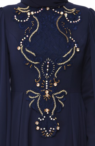Navy Blue Hijab Evening Dress 4563-01