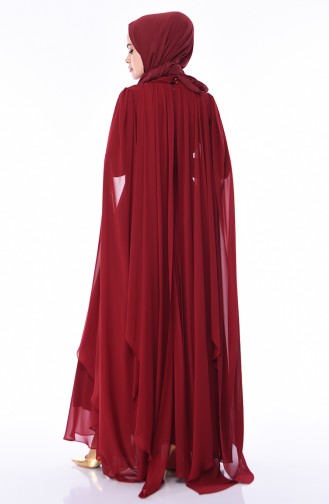 Claret Red Hijab Evening Dress 4563-02