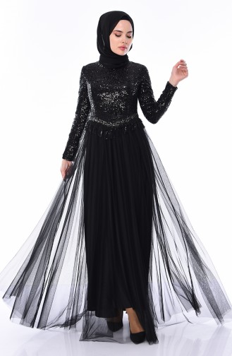 Black Hijab Evening Dress 4700-01