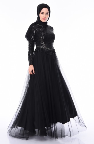 Black Hijab Evening Dress 4700-01