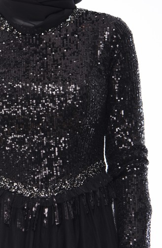 Payetli Abiye Elbise 4700-01 Siyah