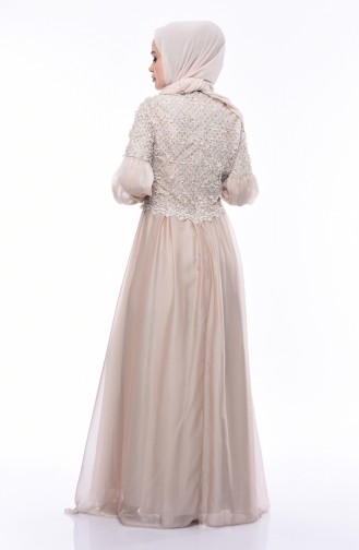 Beige Hijab Evening Dress 8959-01