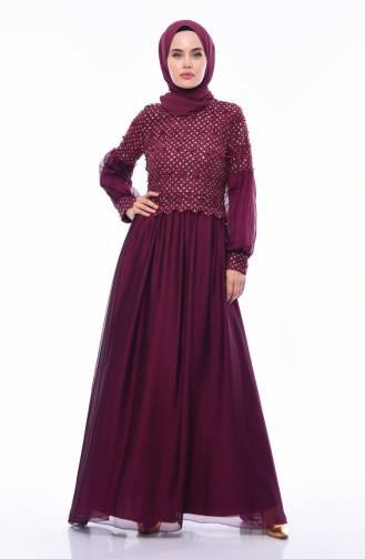 Plum Hijab Evening Dress 8959-03