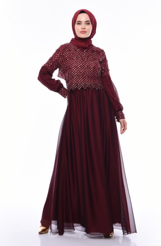 Claret Red Hijab Evening Dress 8959-04