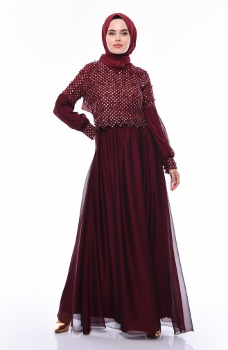 Robe de Soirée a Dentelle 8959-04 Bordeaux 8959-04