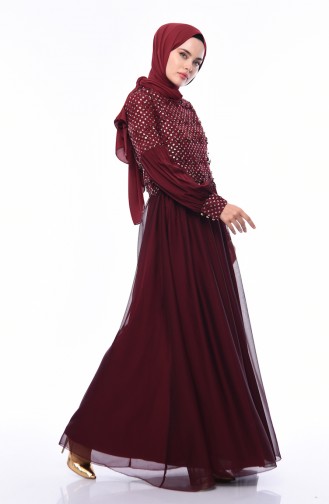 Claret Red Hijab Evening Dress 8959-04