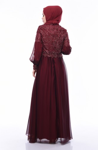 Claret Red Hijab Evening Dress 8959-04