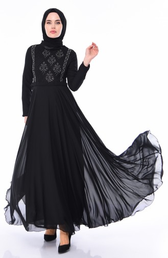 Black Hijab Evening Dress 9346-02