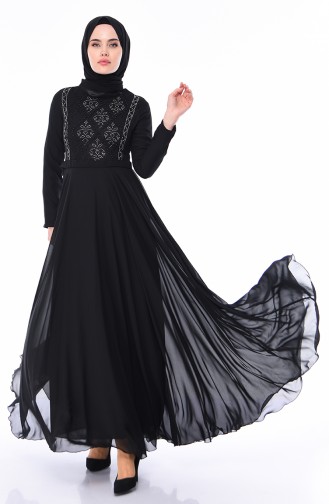 Robe de Soirée Perlées 9346-02 Noir 9346-02