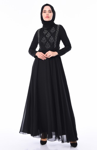 Robe de Soirée Perlées 9346-02 Noir 9346-02