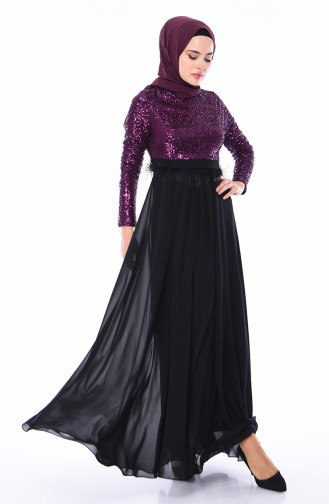 Robe de Soirée a Paillettes 0048A-01 Pourpre Noir 0048A-01