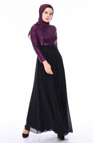 Robe de Soirée a Paillettes 0048A-01 Pourpre Noir 0048A-01