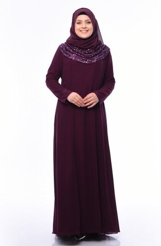 Plum Hijab Evening Dress 1306-01