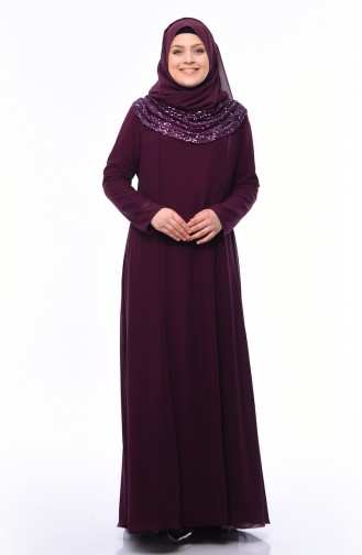 Grosse Grösse Pailletten Abendkleid  1306-01 Zwetschge 1306-01