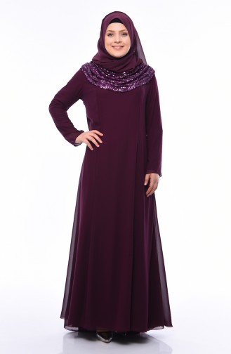 Plum Hijab Evening Dress 1306-01