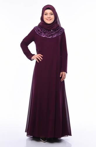 Robe de Soirée a Paillettes Grande Taille 1306-01 Plum 1306-01