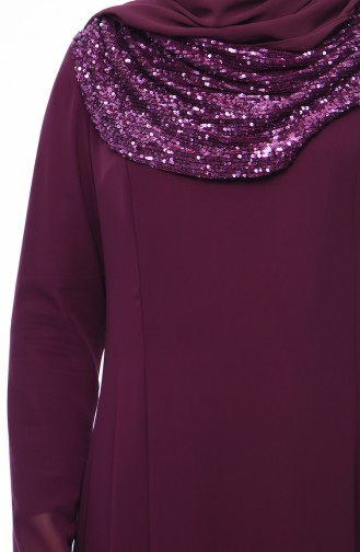 Plum Hijab Evening Dress 1306-01