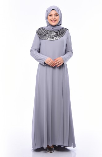 Gray Hijab Evening Dress 1306-02