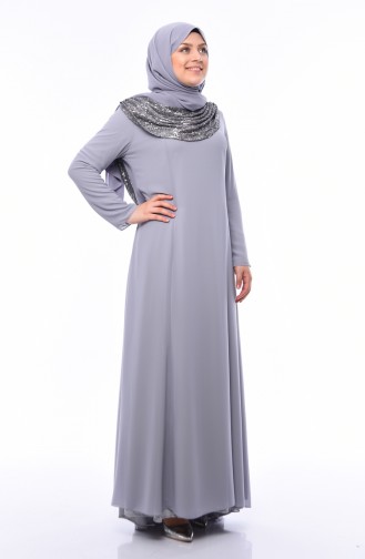 Robe de Soirée a Paillettes Grande Taille 1306-02 Gris 1306-02