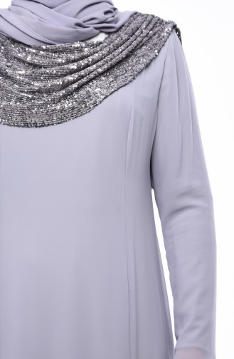 Gray Hijab Evening Dress 1306-02