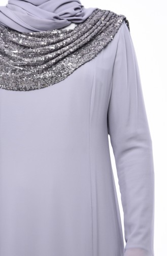 Robe de Soirée a Paillettes Grande Taille 1306-02 Gris 1306-02