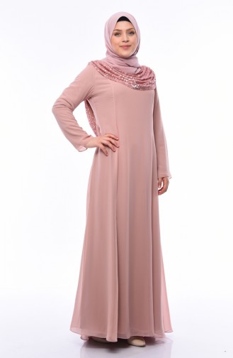 Powder Hijab Evening Dress 1306-03