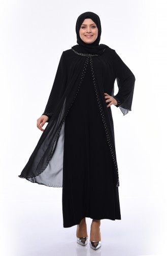 Robe de Soirée Perlées Grande Taille 3142-04 Noir 3142-04