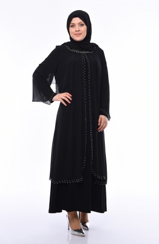 Black Hijab Evening Dress 3142-04