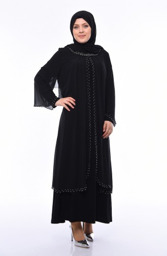 Black Hijab Evening Dress 3142-01
