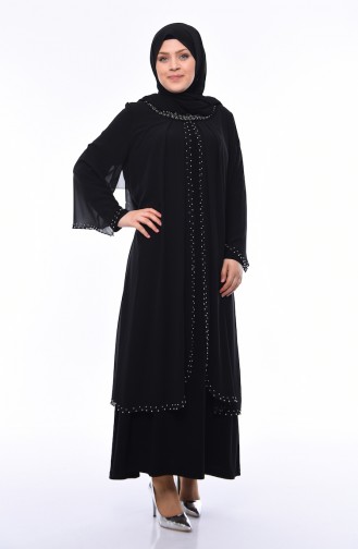 Robe de Soirée Perlées Grande Taille 3142-04 Noir 3142-04