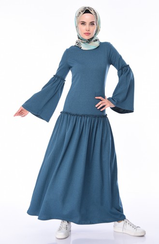 Petrol Hijab Dress 5016-04