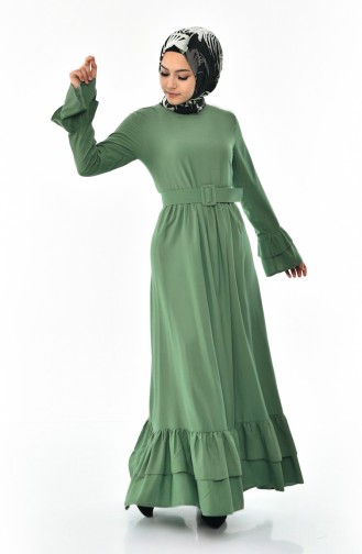 Frilly Belted Dress 4519-06 Almond Green 4519-06
