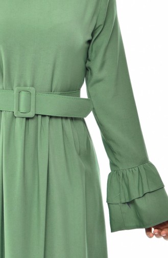Fırfırlı Kemerli Elbise 4519-06 Çağla Yeşili
