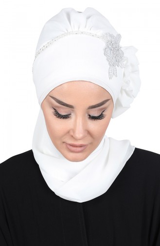 Hazır Şifon Türban HT0062-24 Kırık Beyaz