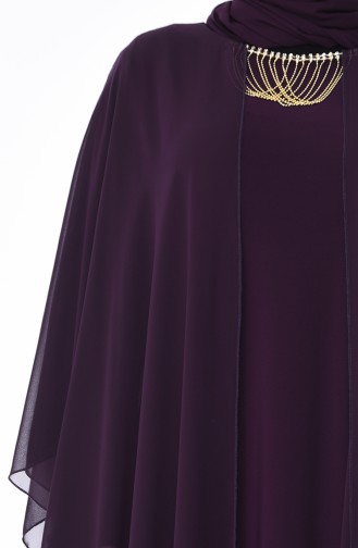 Purple Hijab Evening Dress 3002-02