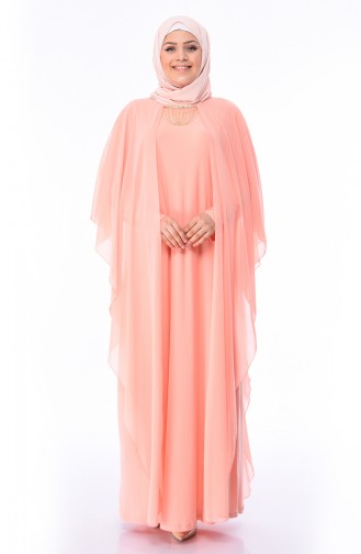 Salmon Hijab Evening Dress 3002-03