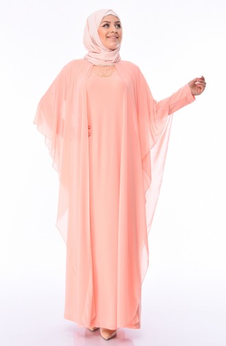 Lachsrosa Hijab-Abendkleider 3002-03