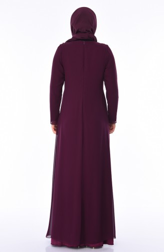 Plum Hijab Evening Dress 1308-02