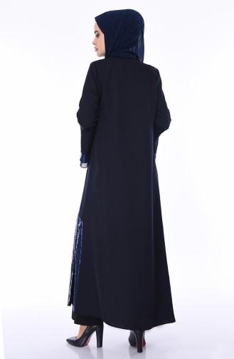 Abaya a Paillettes 0012-02 Bleu Marine 0012-02