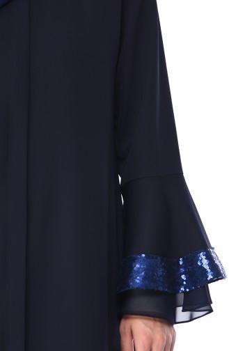 Abaya a Paillettes 0012-02 Bleu Marine 0012-02