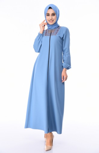 Abaya Brodée 2131-05 Bleu Glacé 2131-05